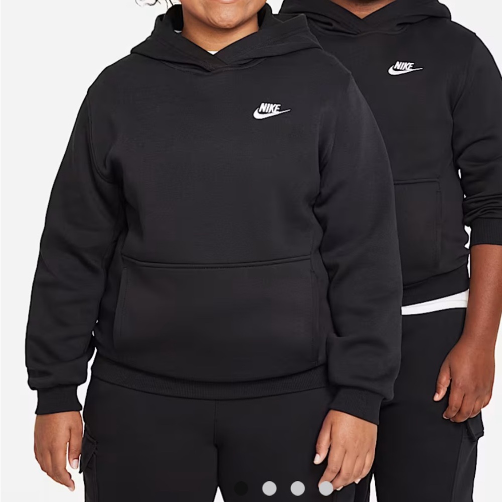 NWT, Nike Black Pullover Hoodie with Drawstrings and Ribbed Cuffs - Kids (L)+